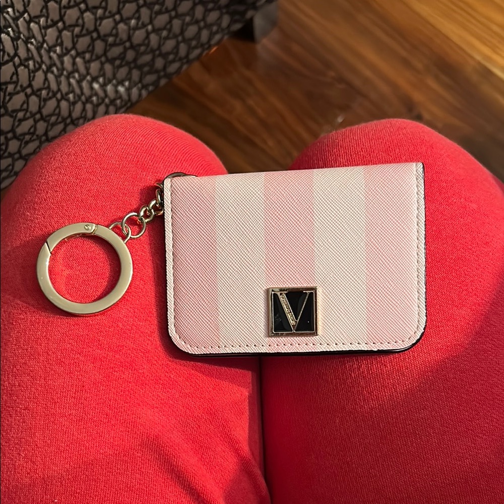 Victoria’s Secret pink striped keychain coin card holder. Barely used